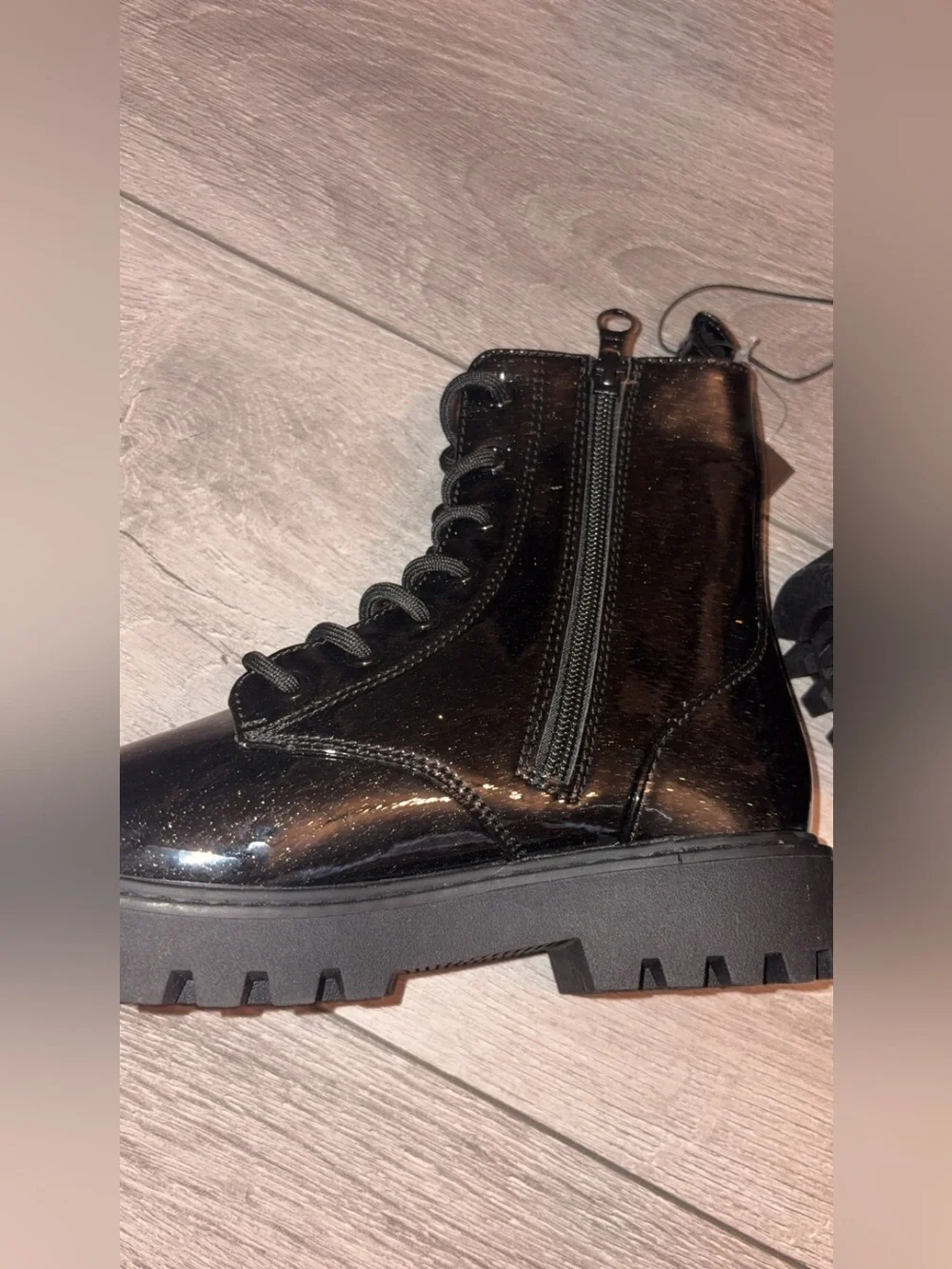 Art Class Girls Size 3 Black Glitter Lace Up Combat Boots New W Tags Rochelle